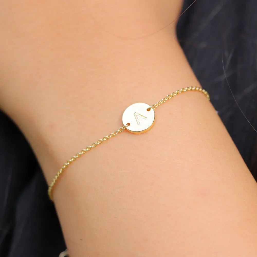 😍ENGRAVED PERSONALIZED❤️CHARM - A to Z GOLD INITIAL BRACELET GIRL, ELDM22240